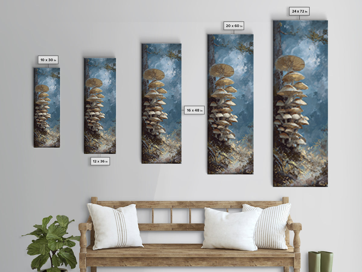 Mushroom Cluster in Enchanted Woodland Canvas Print, Nature Art, Wall Hangings, Living Room Decor, Nature, Stained Glass Art, NAT-1x3-43