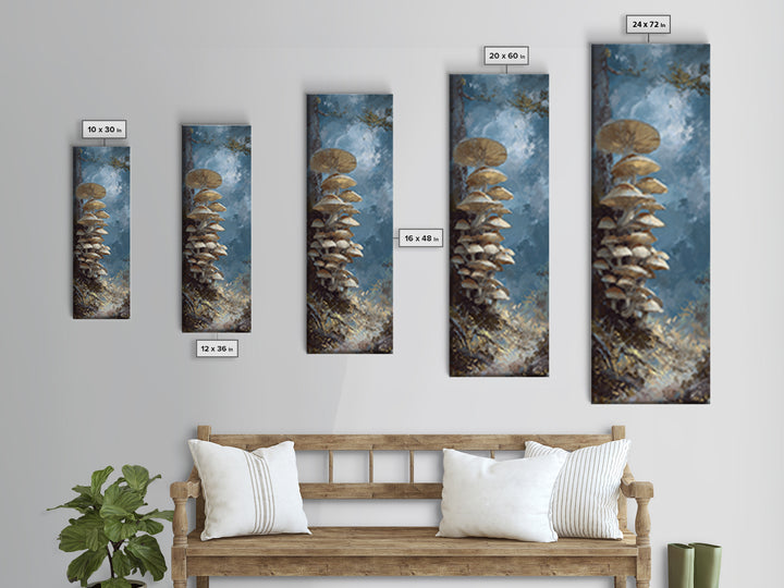 Mushroom Cluster in Enchanted Woodland Canvas Print, Nature Art, Wall Hangings, Living Room Decor, Nature, Stained Glass Art, NAT-1x3-43