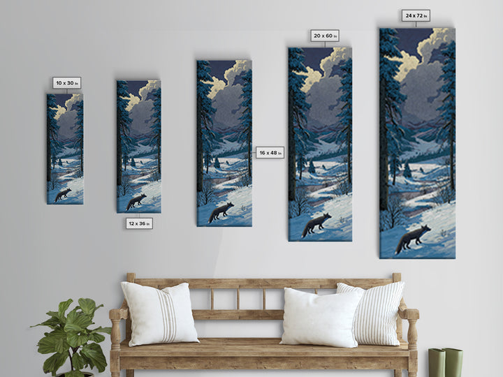 Fox Crossing a Snowy Forest Clearing Framed Canvas Print, Nature Art, Nature Wall Art, Living Room Decor, Fine Art, Nature, NAT-1x3-46