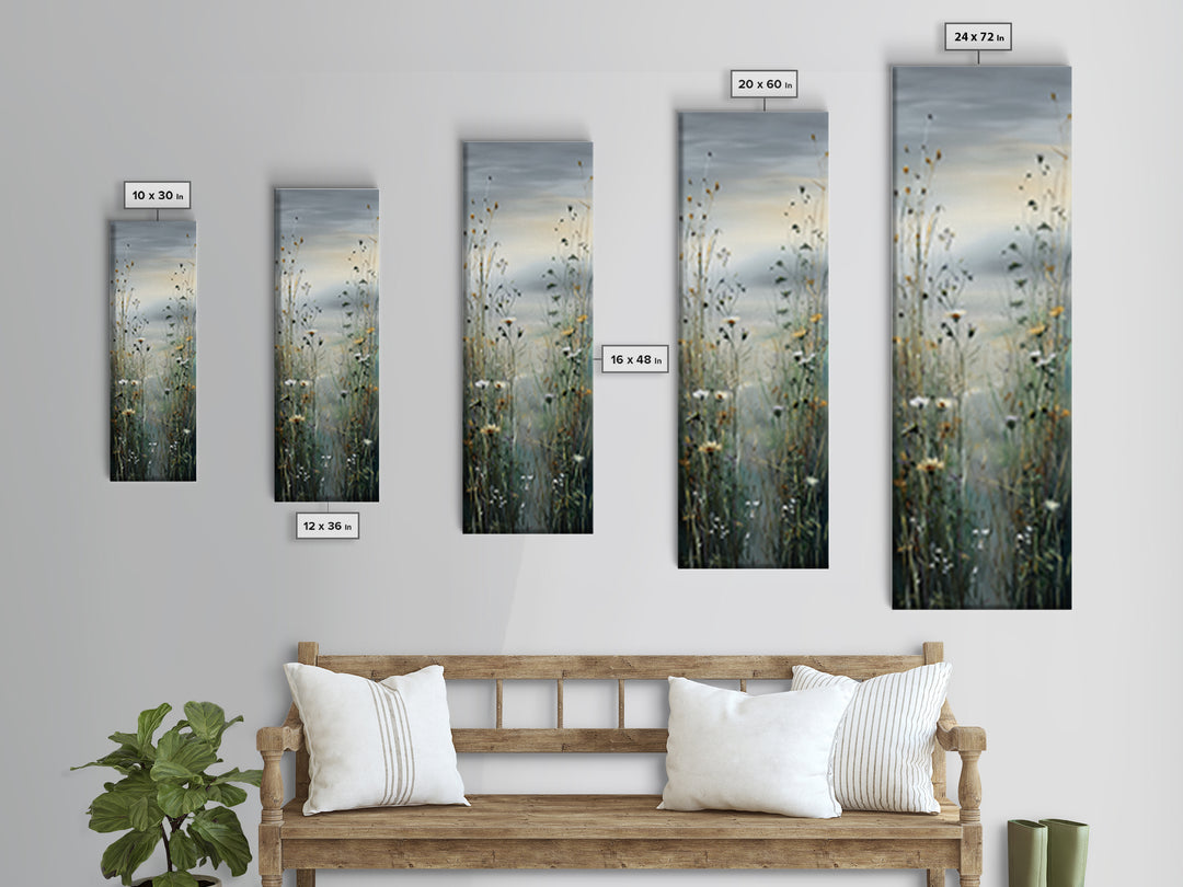 Sunrise Through Tall Grass and Wildflowers Framed Canvas Print, Nature Art, Living Room Decor, Watercolor Art, Nature, NAT-1x3-47