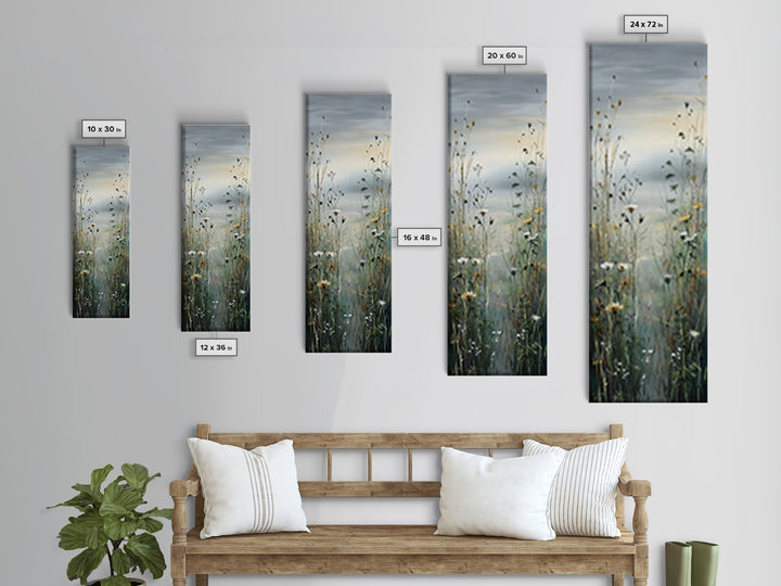 Sunrise Through Tall Grass and Wildflowers Framed Canvas Print, Nature Art, Living Room Decor, Watercolor Art, Nature, NAT-1x3-47