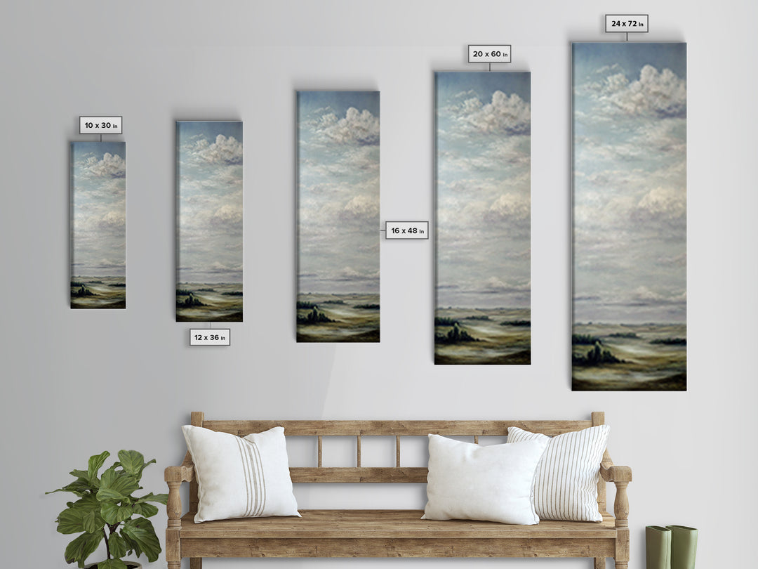 Storm Clouds over a Rolling Prairie Framed Canvas Print, Nature Art, Landscape Print, Living Room Decor, Fine Art, Nature, NAT-1x3-50
