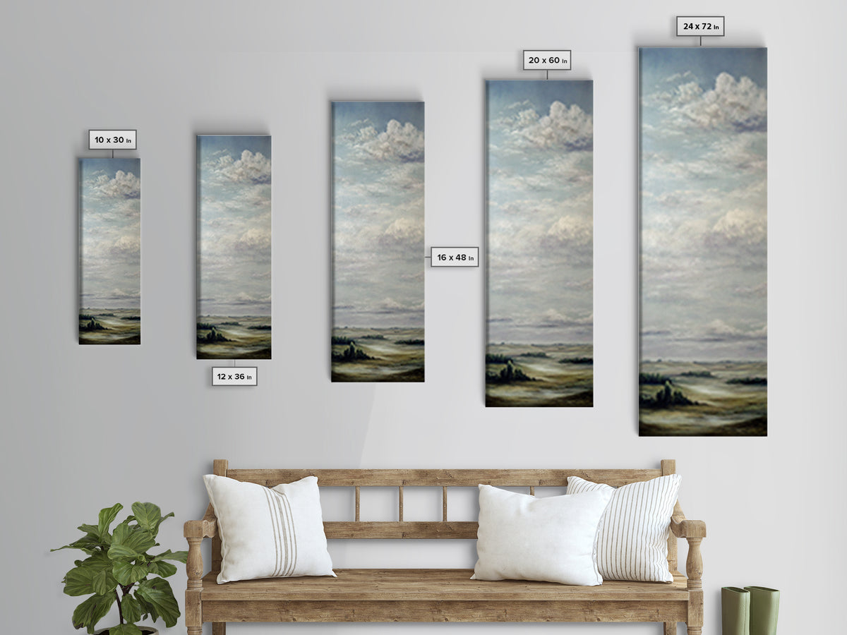 Storm Clouds over a Rolling Prairie Framed Canvas Print, Nature Art, Landscape Print, Living Room Decor, Fine Art, Nature, NAT-1x3-50