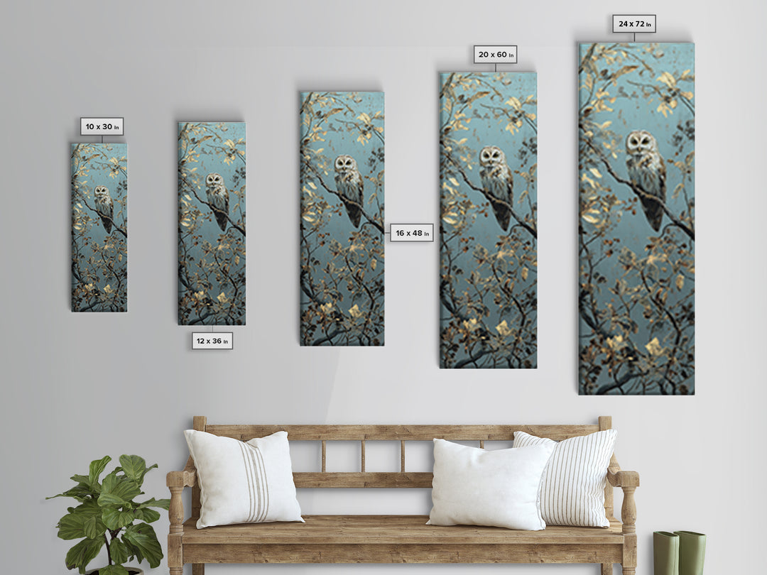 Owl in Moonlit Branches Canvas Print, Nature Art, Artwork, Living Room Decor, Fine Art, Nature, Landscape Art, Botanical Art, NAT-1x3-55