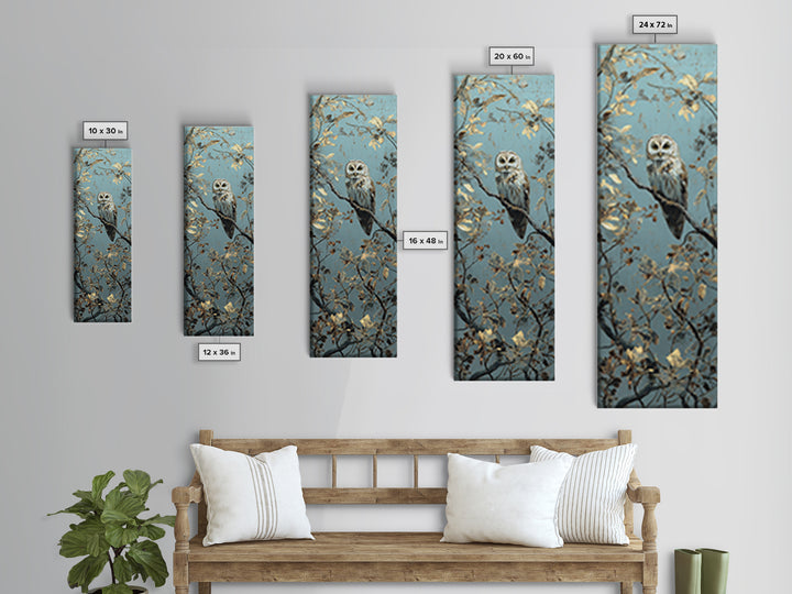 Owl in Moonlit Branches Canvas Print, Nature Art, Artwork, Living Room Decor, Fine Art, Nature, Landscape Art, Botanical Art, NAT-1x3-55
