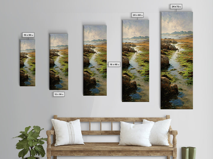 Calm Beach Tide Pooling Around Rocks Canvas Print, Nature Art, Art, Living Room Decor, Abstract Art, Nature, 3d Wall Art, NAT-1x3-60