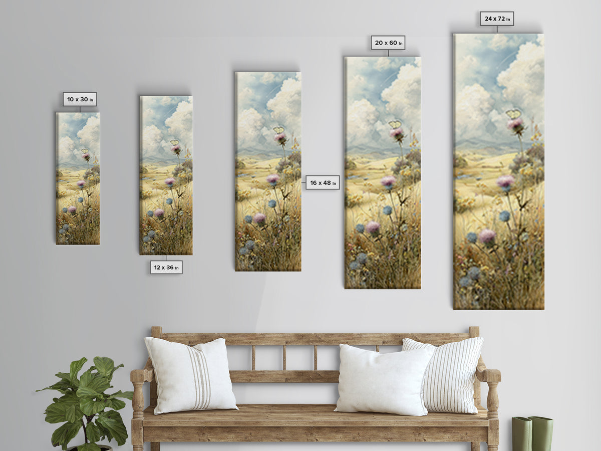 Butterfly Resting on a Blooming Thistle Framed Canvas Print, Nature Art, Floral, Living Room Decor, Fine Art, Nature, NAT-1x3-64