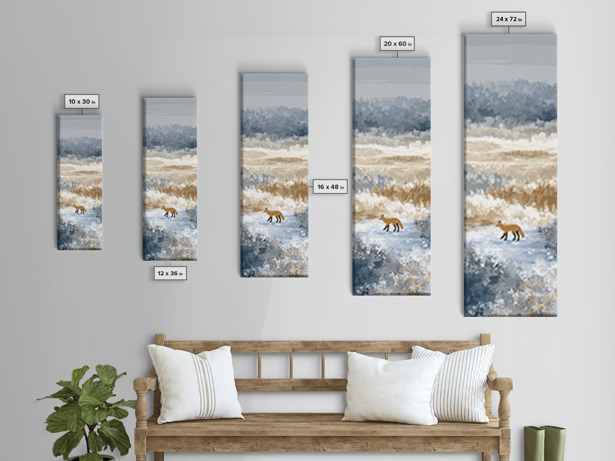 Fox Crossing a Snowy Forest Clearing Framed Canvas Print, Nature Art, Nature Wall Art, Living Room Decor, Fine Art, Nature, NAT-1x3-70