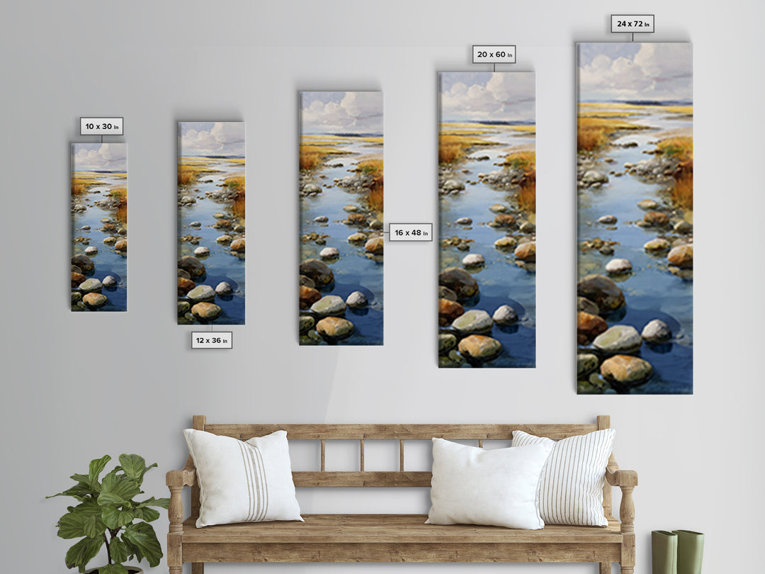 River Stones under Clear Shallow Water Canvas Print, Nature Art, Painting, Living Room Decor, Fine Art, Nature, Modern Wall Art, NAT-1x3-73
