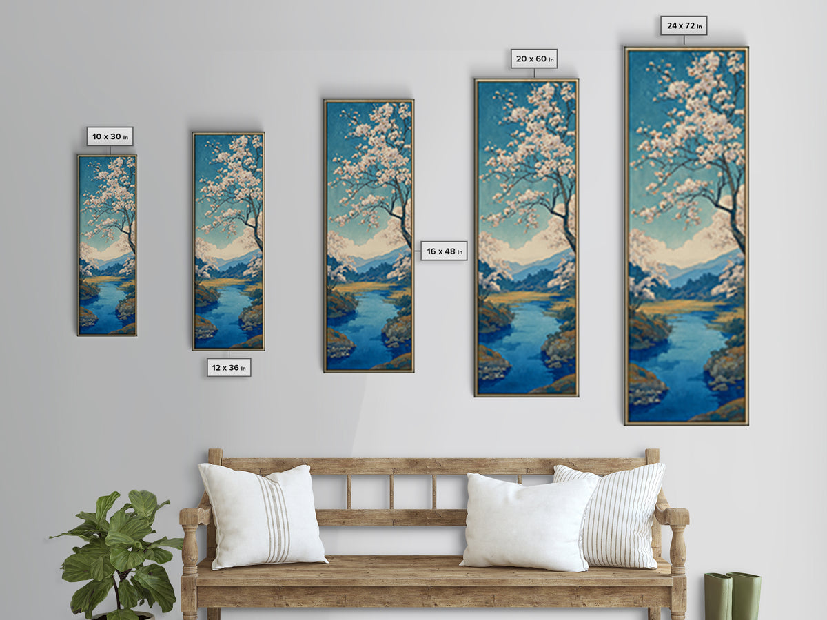 Spring Cherry Blossoms Framed Canvas Print, Nature Art, Wood Wall Art, Living Room Decor, Oil Painting, Nature, NAT-1x3-76