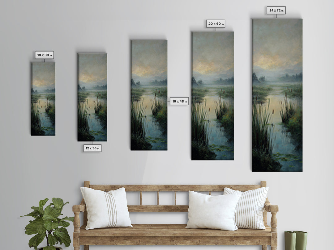 Dragonfly over a Pond with Reeds Canvas Print, Nature Art, Mountain Art, Living Room Decor, Fine Art, Nature, Minimalist Decor, NAT-1x3-78