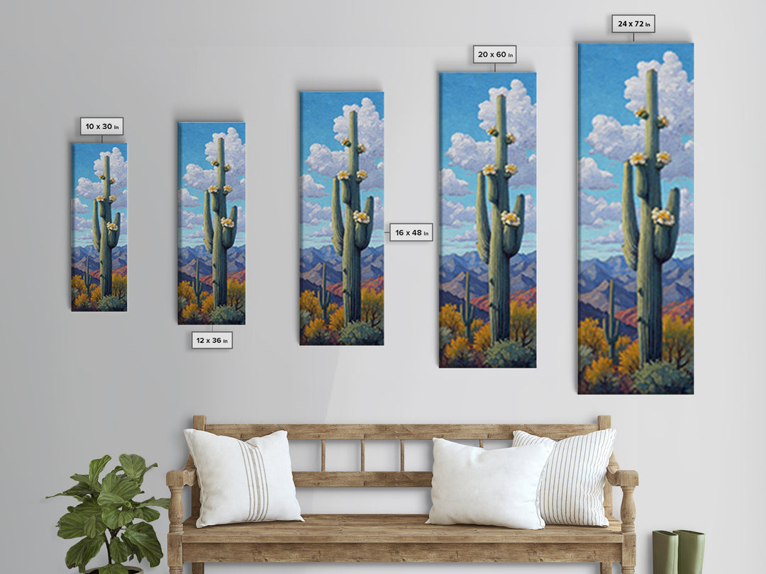 Desert Cactus Blooming After Rain Framed Canvas Print, Nature Art, Living Room Decor, Oil Painting, Nature, Ocean Art, NAT-1x3-80