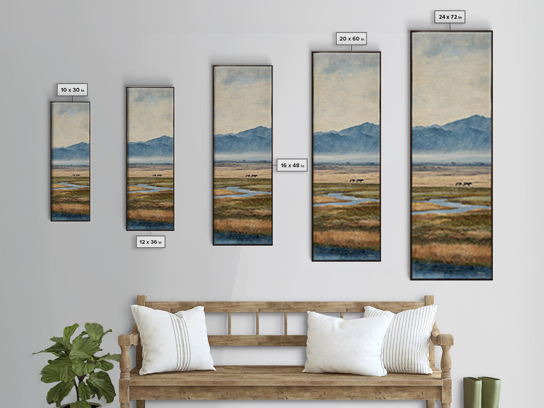 Wild Horses Running Near Mountain Ridge Canvas Print, Nature Art, Gallery Decor, Living Room Decor, Fine Art, Nature, NAT-1x3-82