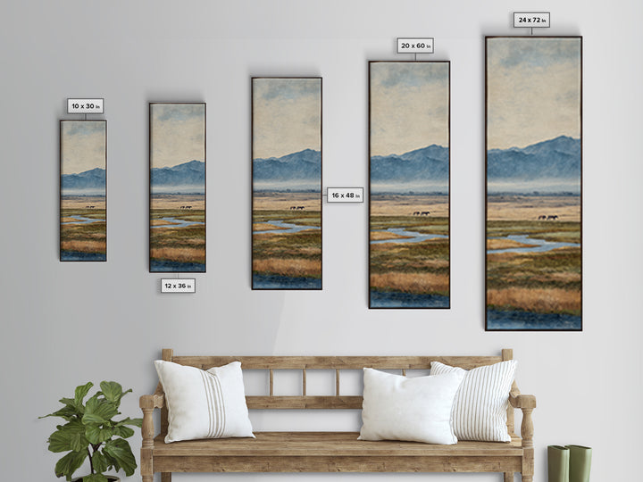 Wild Horses Running Near Mountain Ridge Canvas Print, Nature Art, Gallery Decor, Living Room Decor, Fine Art, Nature, NAT-1x3-82
