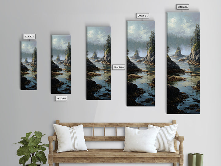 Calm Beach Tide Pooling Around Rocks Framed Canvas Print, Nature Art, Original Painting, Living Room Decor, Fine Art, Nature, NAT-1x3-84