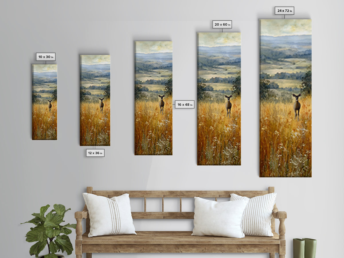 Deer Standing in a Golden Field Framed Canvas Print, Nature Art, Watercolor Painting, Living Room Decor, Fine Art, Nature, NAT-1x3-92