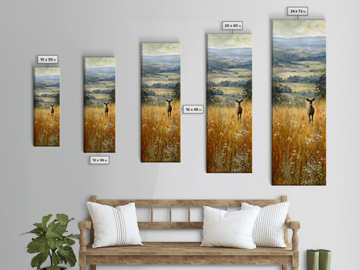 Deer Standing in a Golden Field Framed Canvas Print, Nature Art, Watercolor Painting, Living Room Decor, Fine Art, Nature, NAT-1x3-92