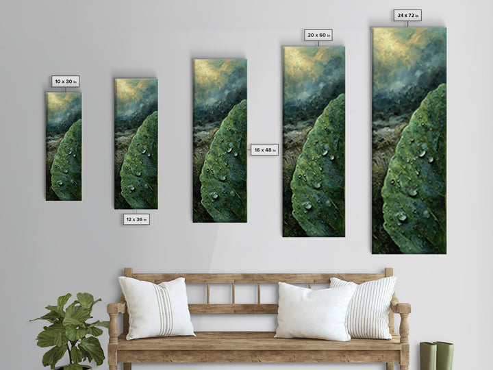 Rain Drops on a Large Green Leaf Canvas Print, Nature Art, Minimalist Decor, Living Room Decor, Fine Art, Nature, Artwork, NAT-1x3-93