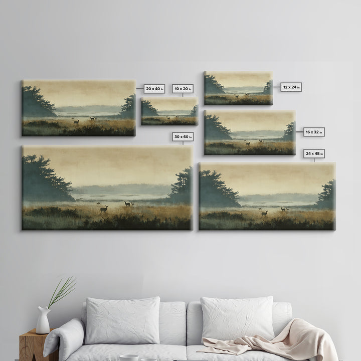 Deer Standing in a Golden Field Framed Canvas Print, Nature Art, Mountain Wall Art, Living Room Decor, Fine Art, Nature, NAT-2x1-100