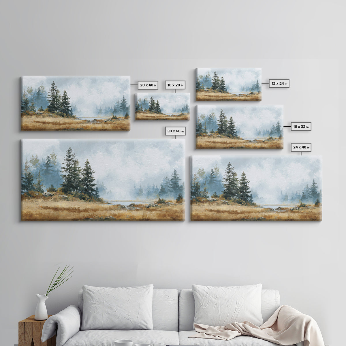 Moody Pine Forest Framed Canvas Print, Nature Art, Minimalist Decor, Living Room Decor, Fine Art, Nature, Artwork, Framed Art, NAT-2x1-13