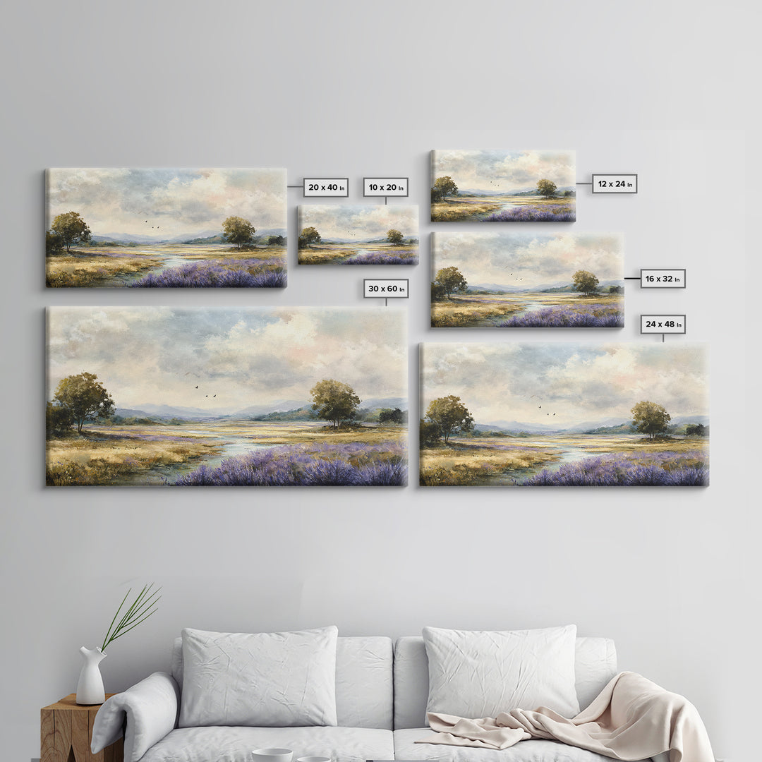 Bees Circling Lavender Blossoms Framed Canvas Print, Nature Art, Ocean Art, Living Room Decor, Fine Art, Nature, Art Print, NAT-2x1-19
