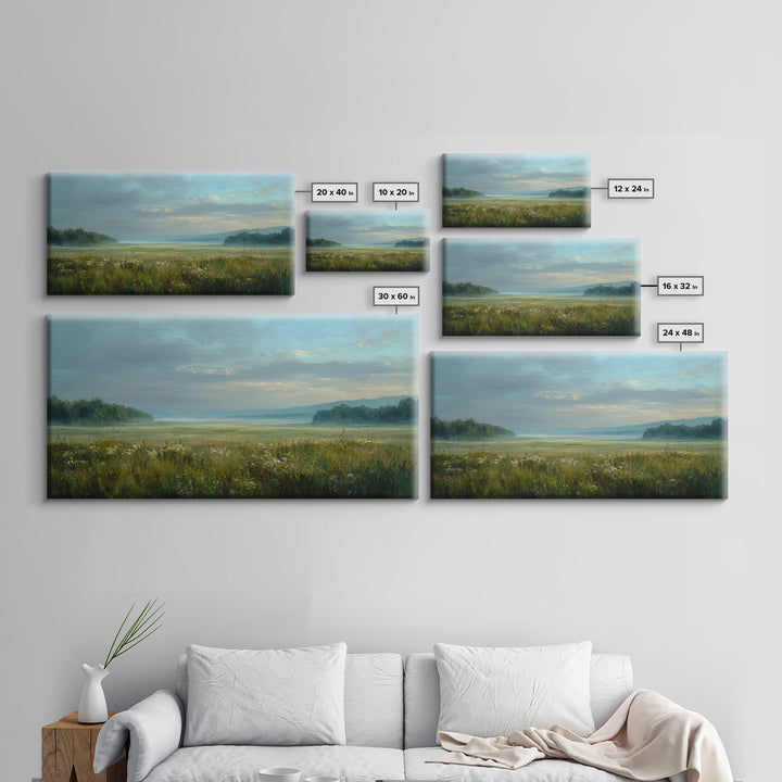 Wildflower Meadow under Soft Summer Sky Canvas Print, Nature Art, Boho Decor, Living Room Decor, Fine Art, Nature, Wall Decor, NAT-2x1-22