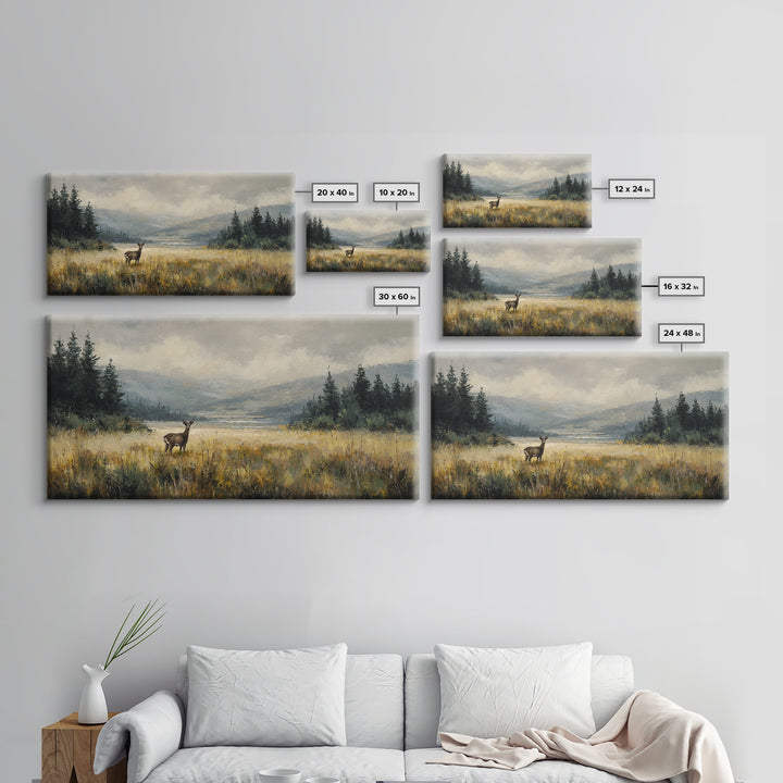 Deer Standing in a Golden Field Framed Canvas Print, Nature Art, Minimalist Decor, Living Room Decor, Fine Art, Nature, NAT-2x1-28