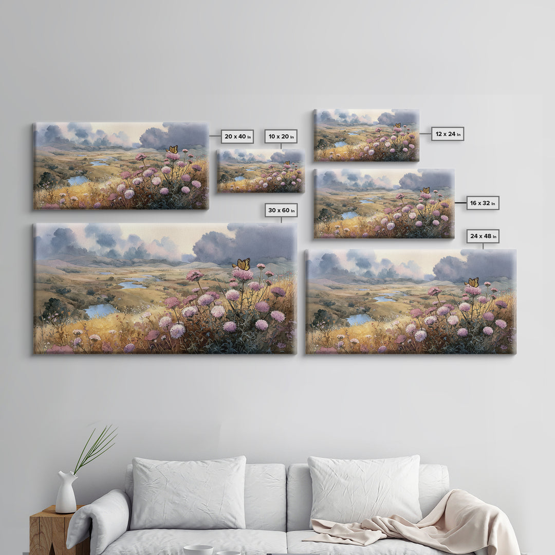 Butterfly Resting on a Blooming Thistle Canvas Print, Nature Art, Art, Living Room Decor, Fine Art, Nature, 3d Wall Art, NAT-2x1-48