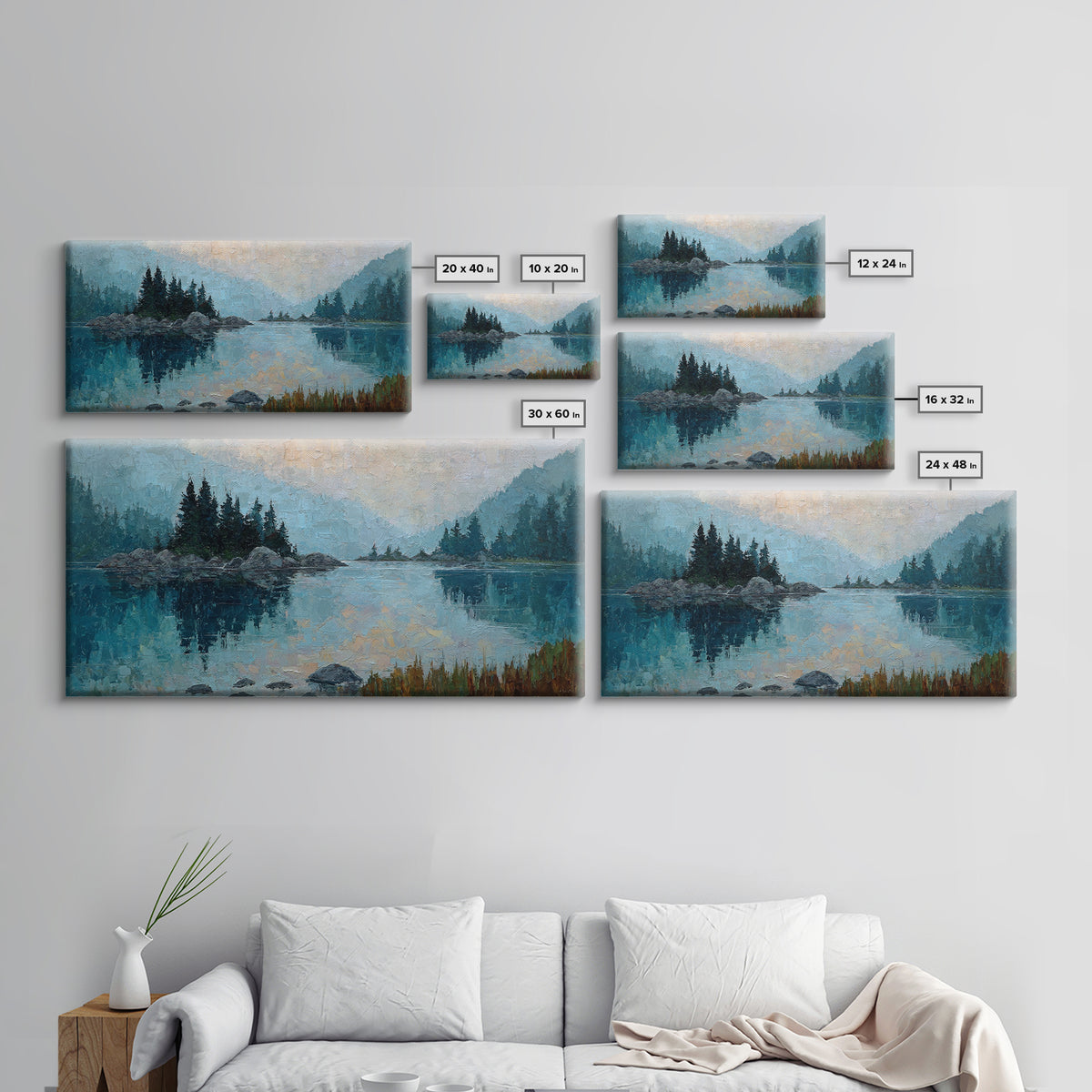 Misty Mountain Lake Canvas Print, Nature Art, Printable Wall Art, Living Room Decor, Fine Art, Nature, Living Room Wall Art, NAT-2x1-49