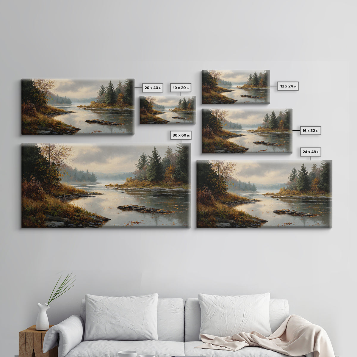 Autumn Leaves Floating on Quiet Stream Framed Canvas Print, Nature Art, Minimalist Decor, Living Room Decor, Fine Art, Nature, NAT-2x1-50