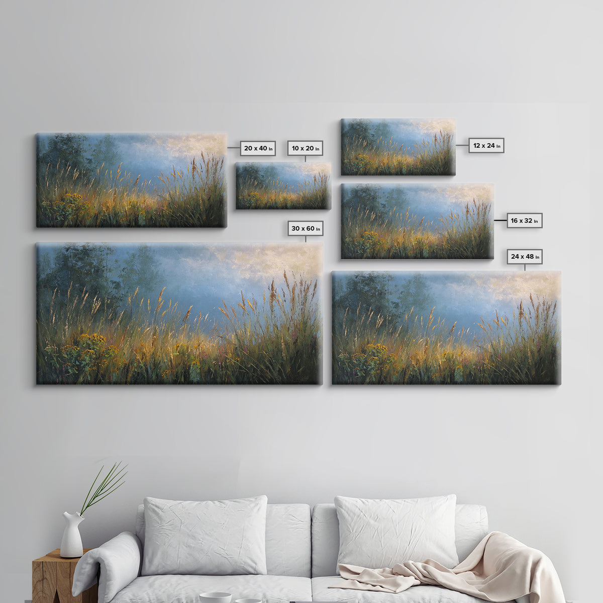 Sunrise Through Tall Grass and Wildflowers Framed Canvas Print, Nature Art, Living Room Decor, Fine Art, Nature, Ocean Art, NAT-2x1-55