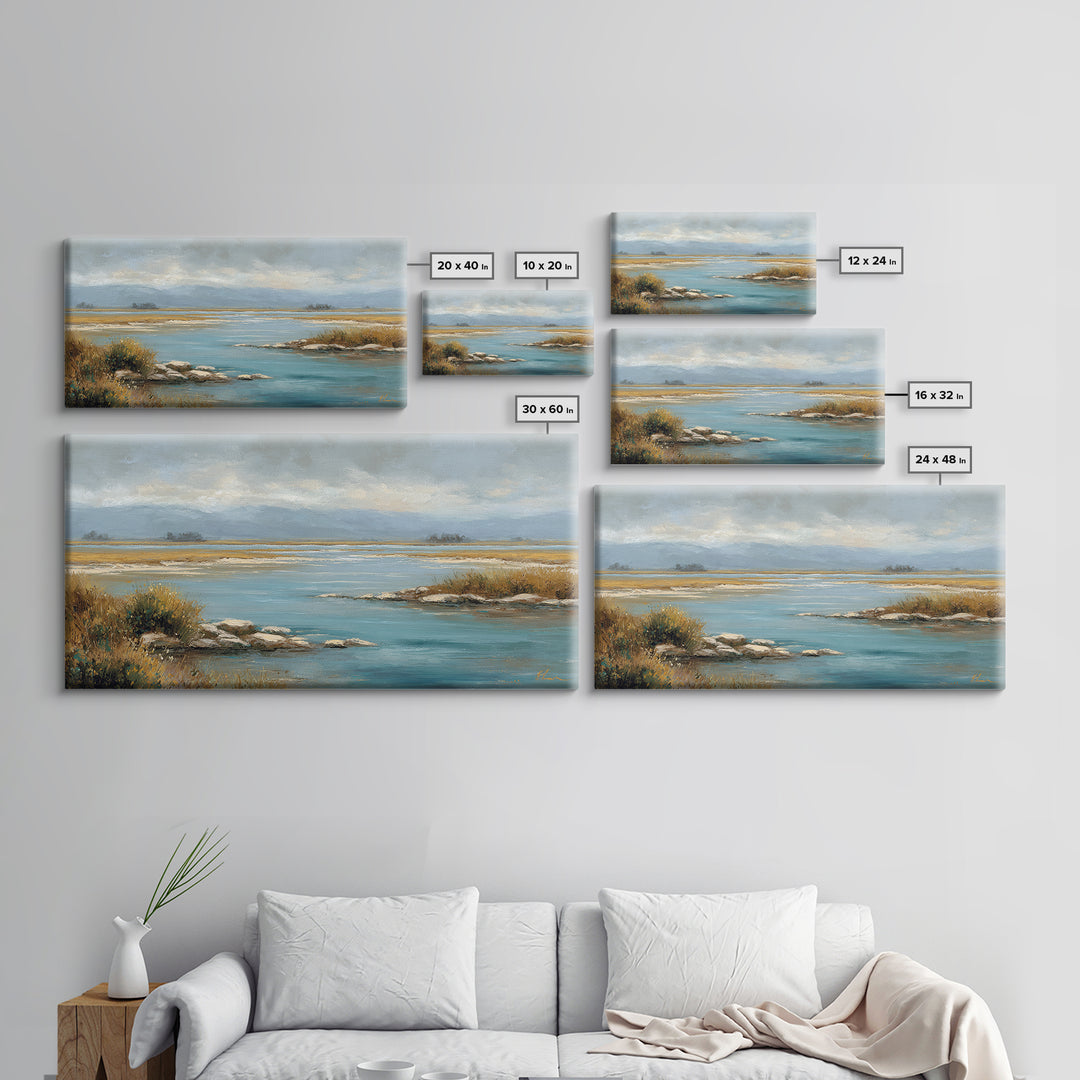 River Stones under Clear Shallow Water Canvas Print, Nature Art, Art, Living Room Decor, Fine Art, Nature, 3d Wall Art, NAT-2x1-57