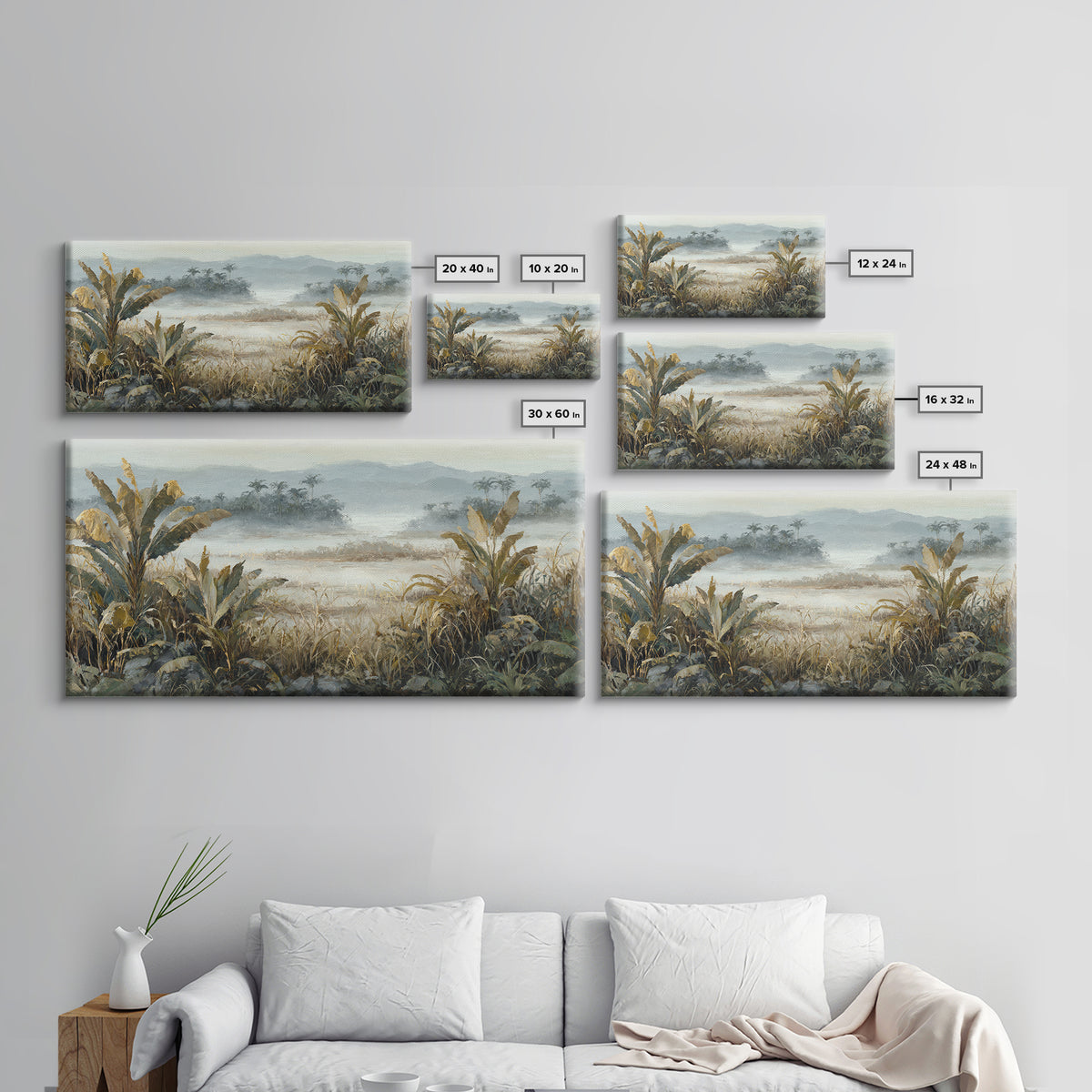 Tropical Jungle Leaves Framed Canvas Print, Nature Art, Painting, Living Room Decor, Abstract Art, Nature, Modern Wall Art, NAT-2x1-65