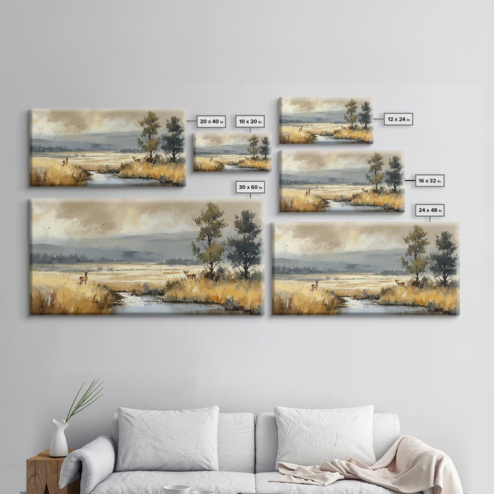 Deer Standing in a Golden Field Canvas Print, Nature Art, 3d Wall Art, Living Room Decor, Fine Art, Nature, Nature Wall Art, NAT-2x1-76