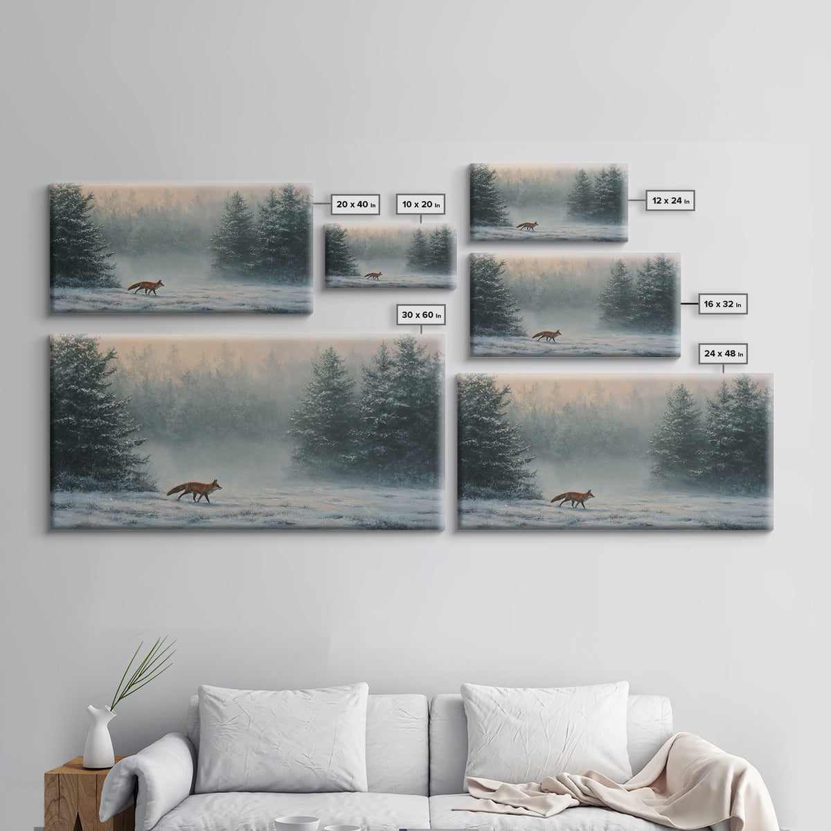 Fox Crossing a Snowy Forest Clearing Canvas Print, Nature Art, Contemporary Art, Living Room Decor, Fine Art, Nature, NAT-2x1-78