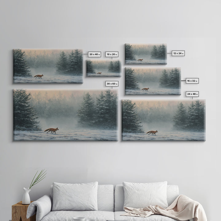 Fox Crossing a Snowy Forest Clearing Canvas Print, Nature Art, Contemporary Art, Living Room Decor, Fine Art, Nature, NAT-2x1-78