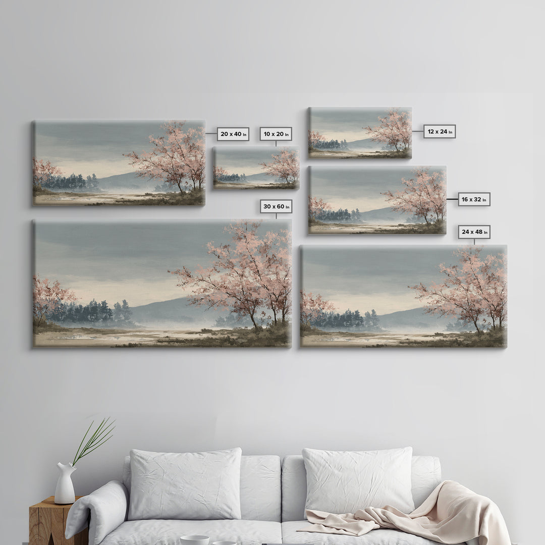 Spring Cherry Blossoms Framed Canvas Print, Nature Art, Modern Wall Art, Living Room Decor, Fine Art, Nature, Mountain Art, NAT-2x1-84