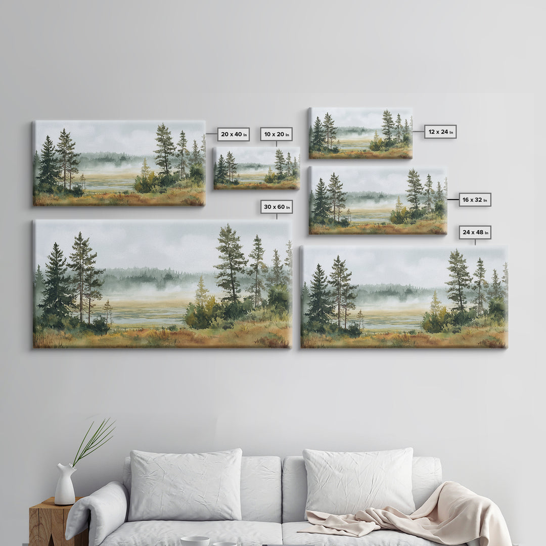 Moody Pine Forest Framed Canvas Print, Nature Art, Floral, Living Room Decor, Fine Art, Nature, Moss Art, Landscape Art, NAT-2x1-85