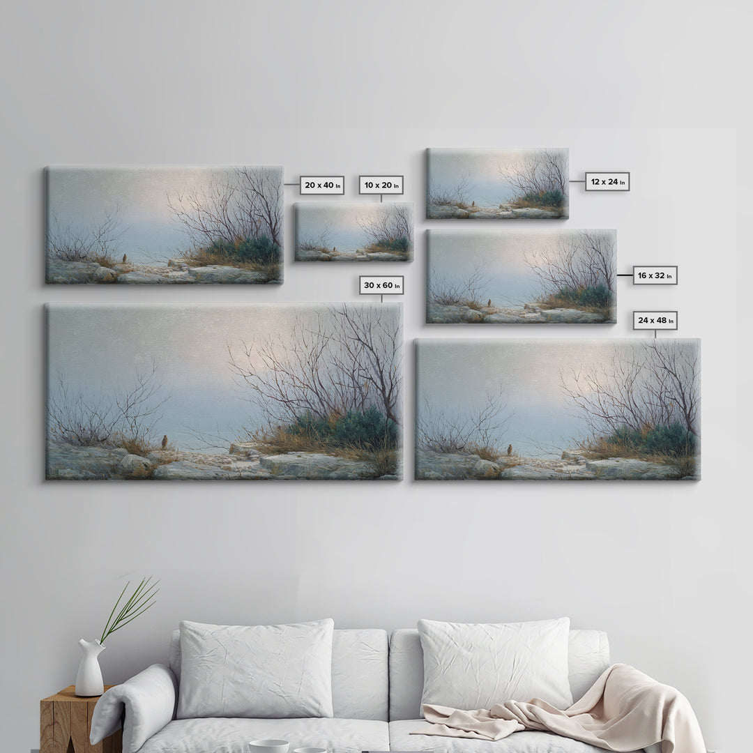Owl in Moonlit Branches Framed Canvas Print, Nature Art, Mountain Wall Art, Living Room Decor, Watercolor Art, Nature, NAT-2x1-87