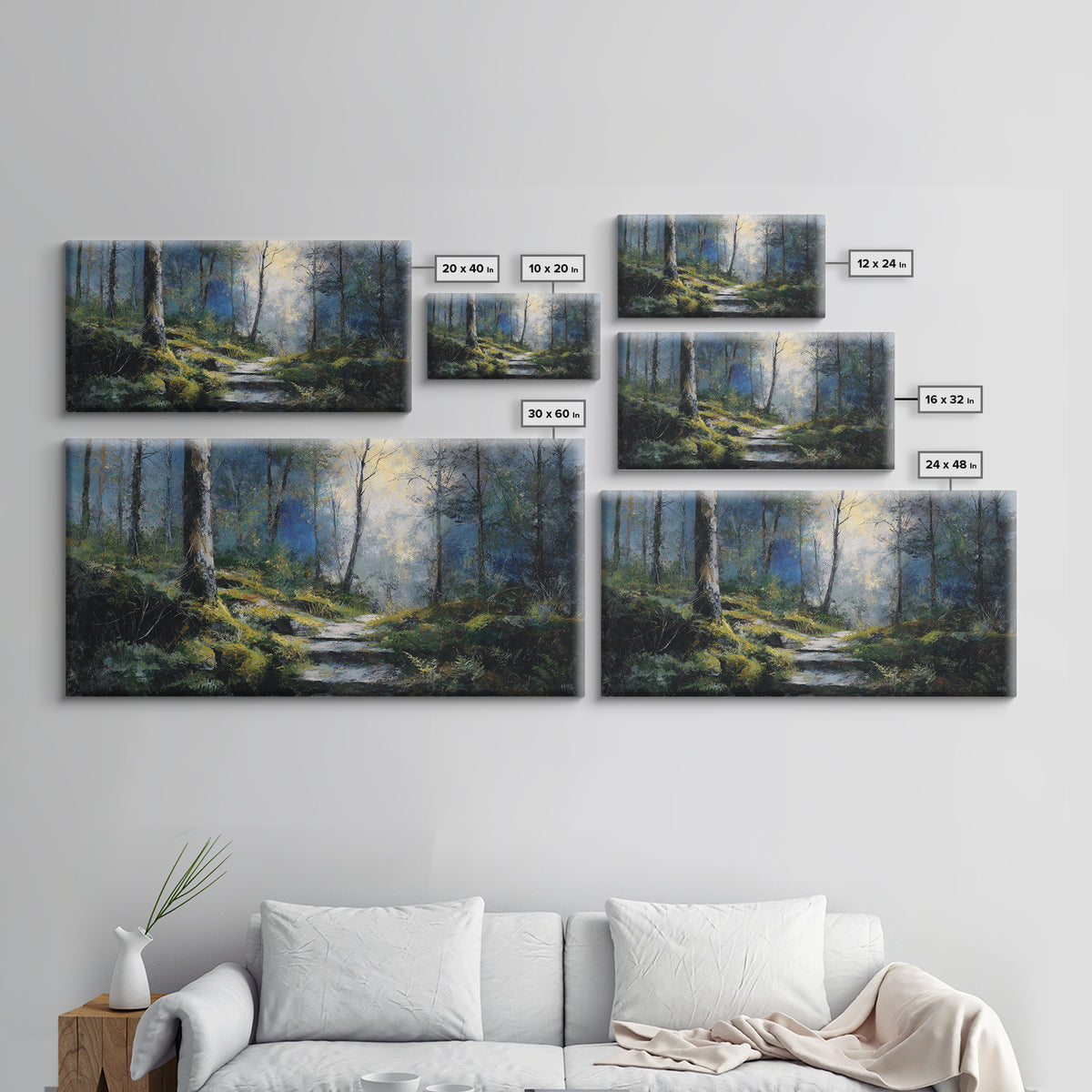 Sunlit Forest Path Canvas Print, Nature Art, Framed Art, Living Room Decor, Nature, Botanical Art, Digital Download Art, NAT-2x1-93