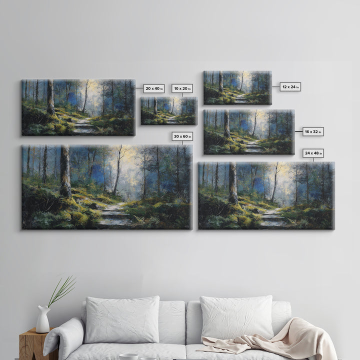 Sunlit Forest Path Canvas Print, Nature Art, Framed Art, Living Room Decor, Nature, Botanical Art, Digital Download Art, NAT-2x1-93
