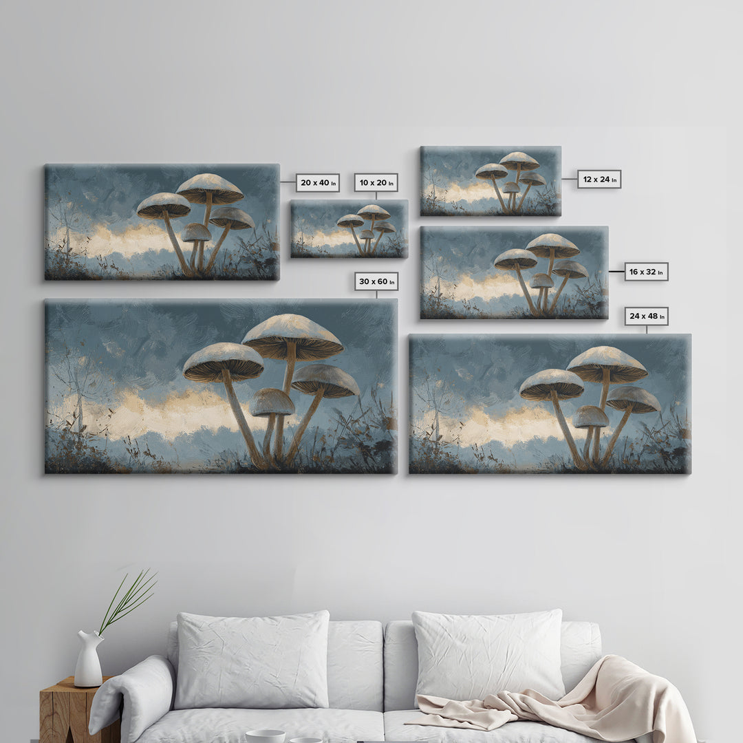 Mushroom Cluster in Enchanted Woodland Framed Canvas Print, Nature Art, Abstract Wall Art, Living Room Decor, Fine Art, Nature, NAT-2x1-99