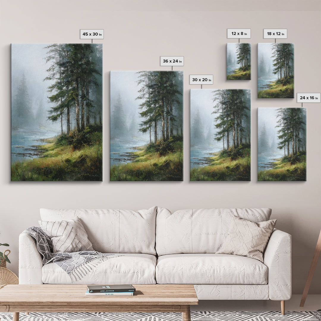Moody Pine Forest Framed Canvas Print, Nature Art, Wall Art, Living Room Decor, Oil Painting, Nature, Wood Wall Art, NAT-2x3-1