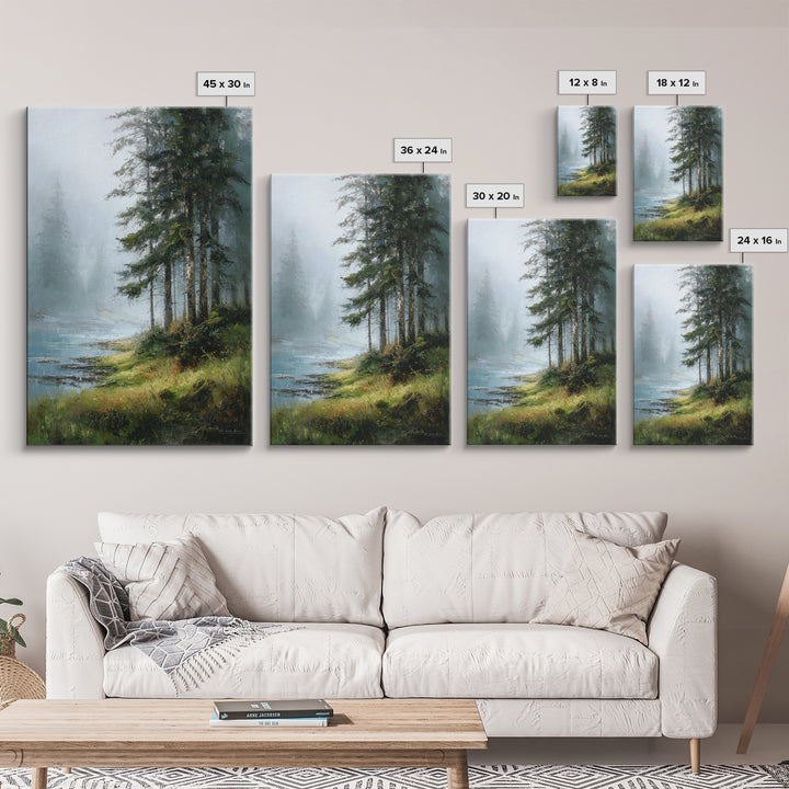 Moody Pine Forest Framed Canvas Print, Nature Art, Wall Art, Living Room Decor, Oil Painting, Nature, Wood Wall Art, NAT-2x3-1