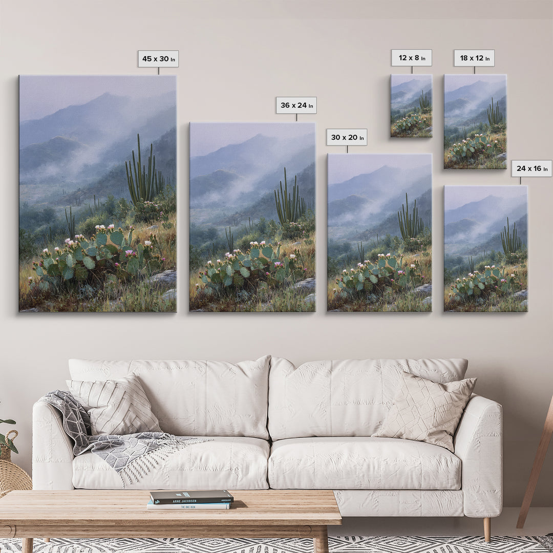 Desert Cactus Blooming After Rain Framed Canvas Print, Nature Art, Art Print, Living Room Decor, Fine Art, Nature, NAT-2x3-100