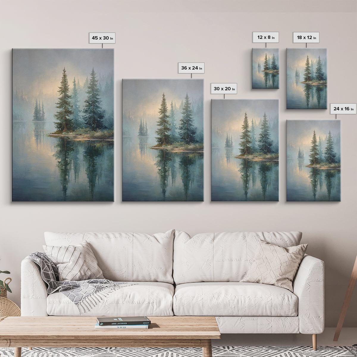 Misty Mountain Lake Framed Canvas Print, Nature Art, Art, Living Room Decor, Watercolor Art, Nature, 3d Wall Art, NAT-2x3-13