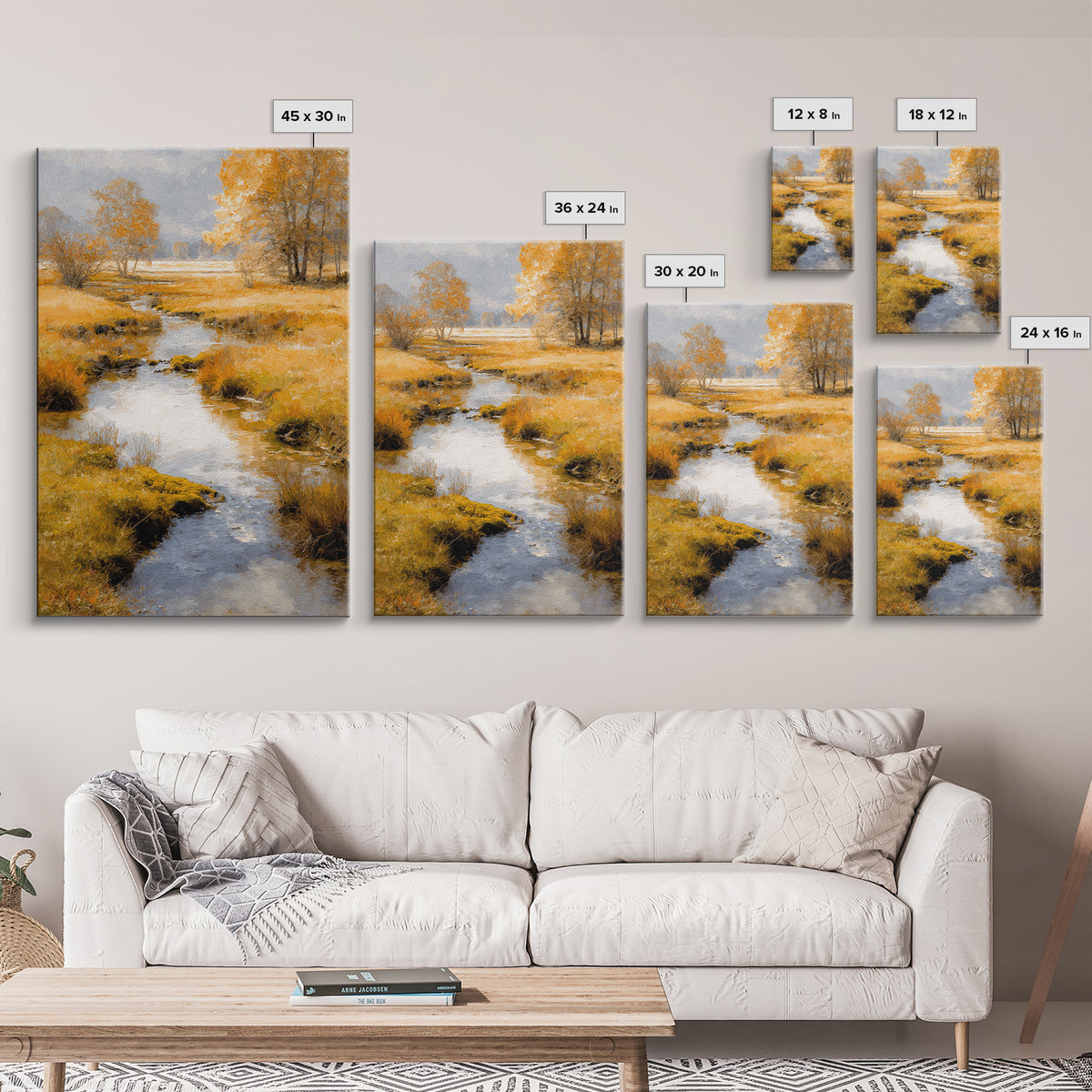 Autumn Leaves Floating on Quiet Stream Canvas Print, Nature Art, Art Print, Living Room Decor, Oil Painting, Nature, NAT-2x3-14
