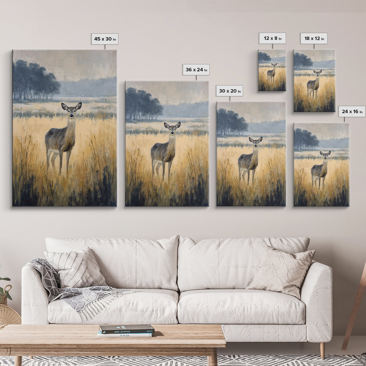Deer Standing in a Golden Field Canvas Print, Nature Art, Moss Art, Living Room Decor, Fine Art, Nature, Statement Artwork, NAT-2x3-16