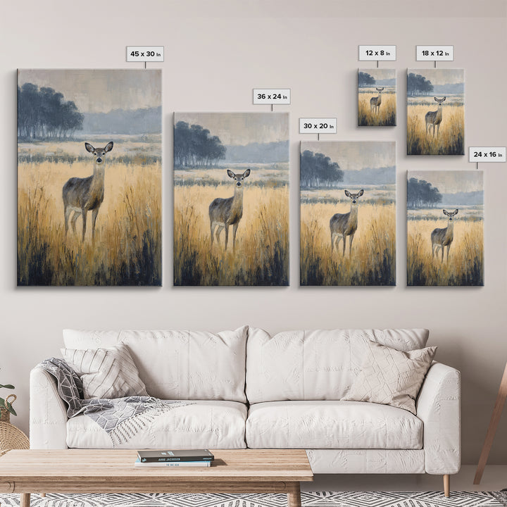 Deer Standing in a Golden Field Canvas Print, Nature Art, Moss Art, Living Room Decor, Fine Art, Nature, Statement Artwork, NAT-2x3-16