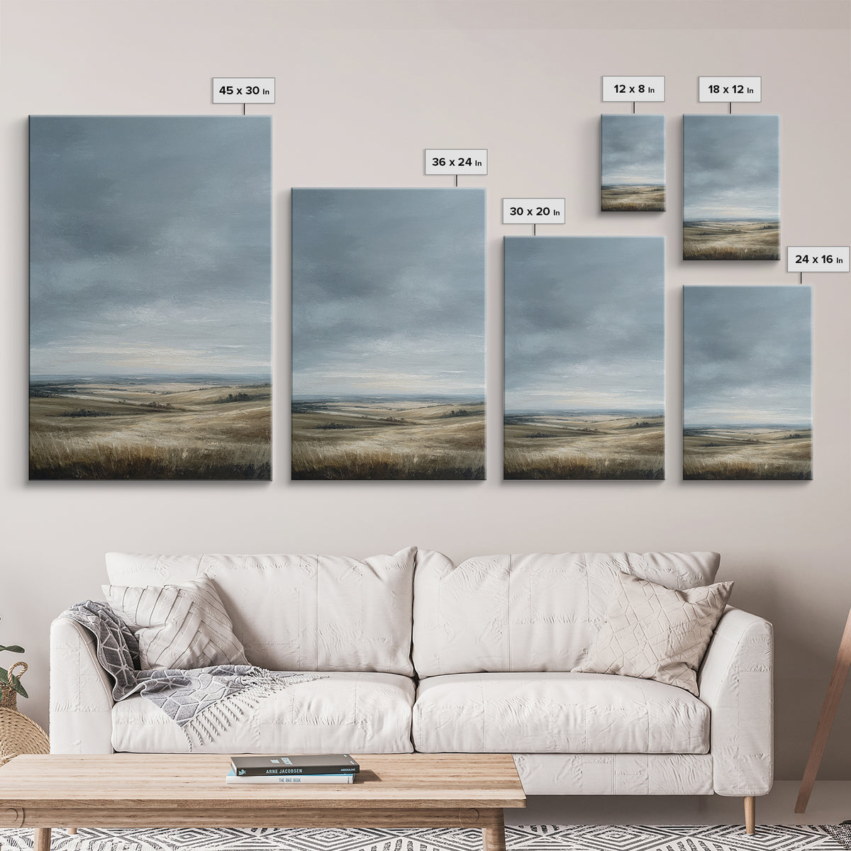 Storm Clouds over a Rolling Prairie Framed Canvas Print, Nature Art, Textured Painting, Living Room Decor, Fine Art, Nature, NAT-2x3-22